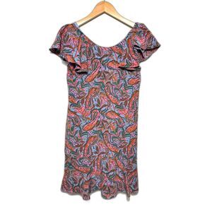 J. Crew Dress Women's Size 00 Pink Paisley Multicolor Silk Shift Mini Ruffle